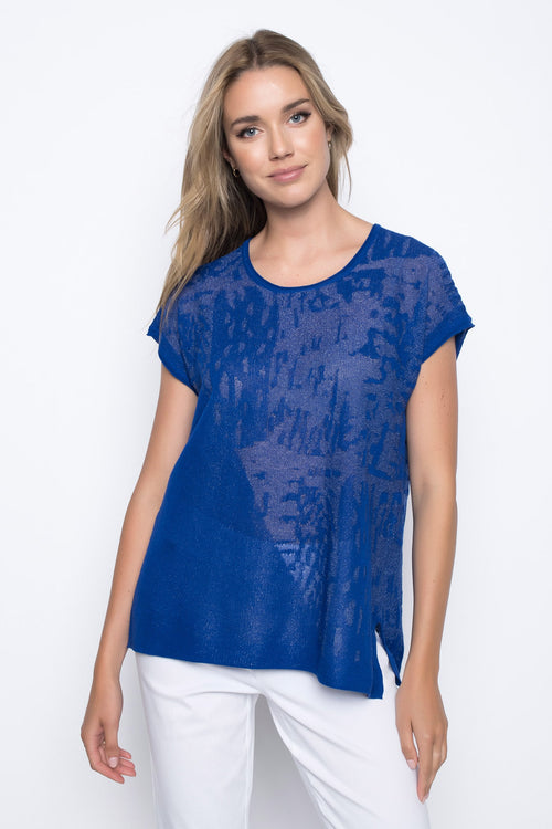 Burnout Sweater Knit Top in royal blue by picadilly canada