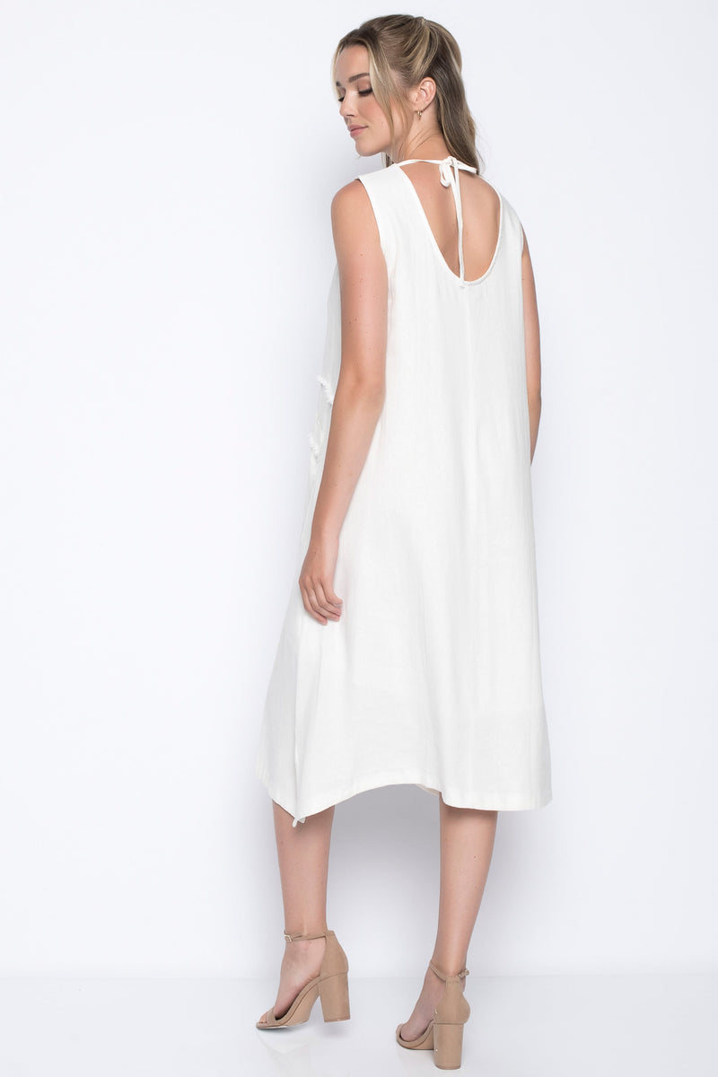 Back view of the Sleeveless Maxi Dress with Pockets in white by picadilly canada