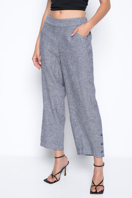 Button-Trim Wide-Leg Cropped Pants- Heather Grey  by Picadilly Canada