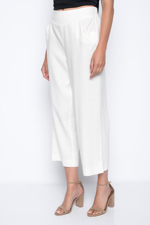 Button-Trim Wide-Leg Cropped Pants in white by picadilly canada