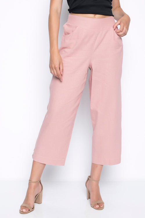Button-Trim Wide-Leg Cropped Pants in rose cloud by picadilly canada