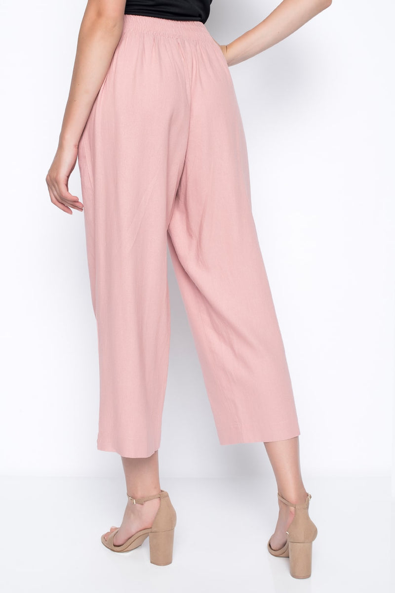 Back view of the Button-Trim Wide-Leg Cropped Pants by picadilly canada