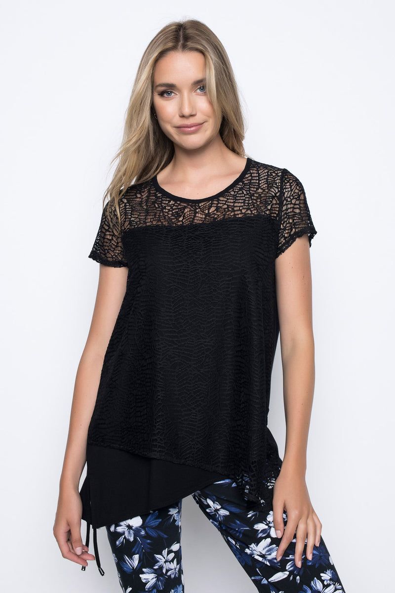 Short Sleeve Lace Overlay Top by Picadilly Canada