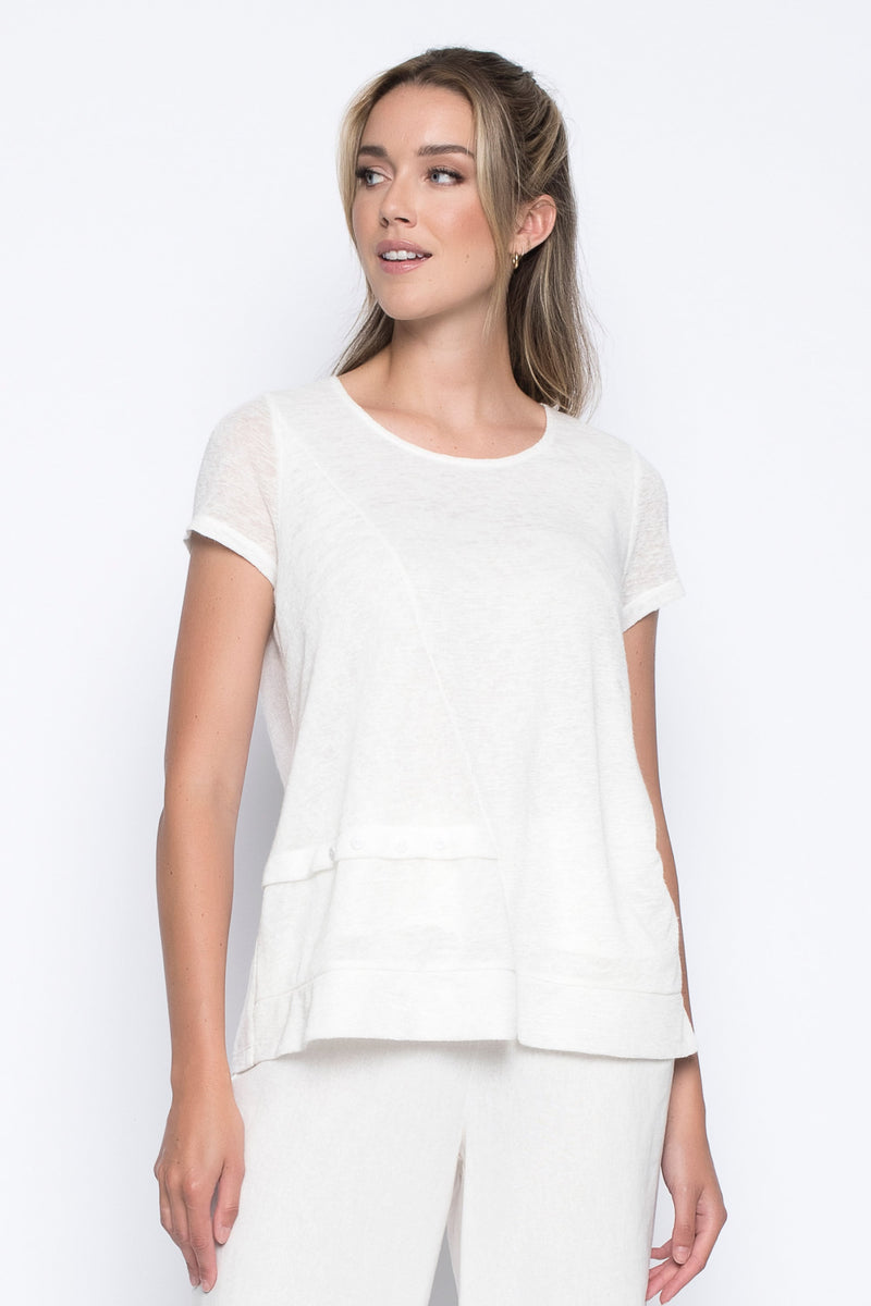 Short Sleeve Top with Buttons in white by picadilly canada