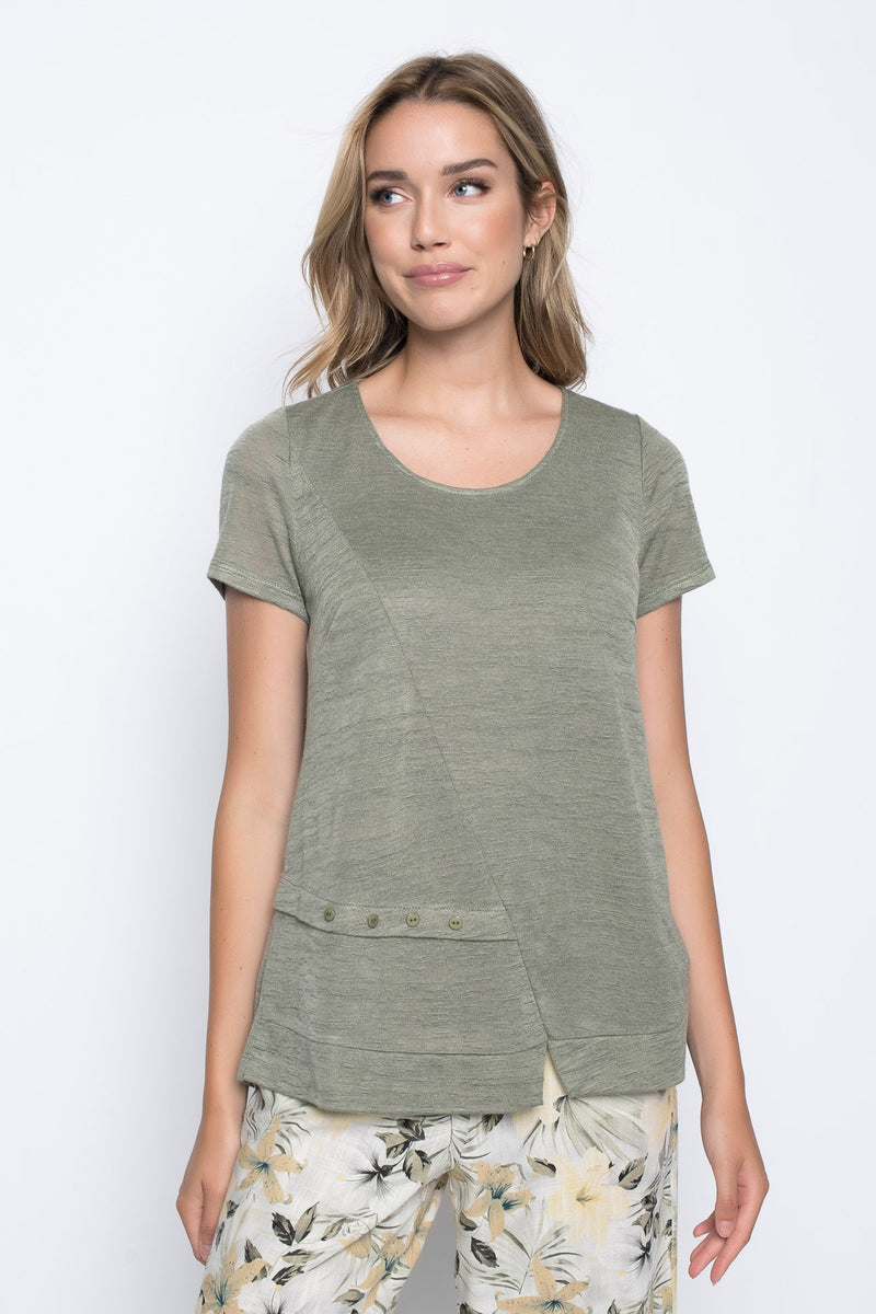 Short Sleeve Top with Buttons in sage by picadilly canada