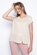 Short Sleeve Top with Buttons in sand by picadilly canada