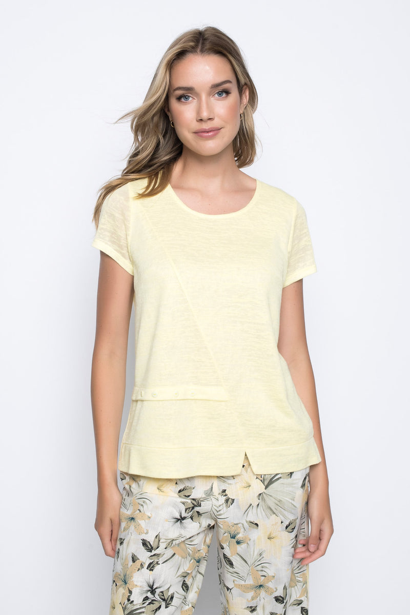 Short Sleeve Top with Buttons in yellow by picadilly canada