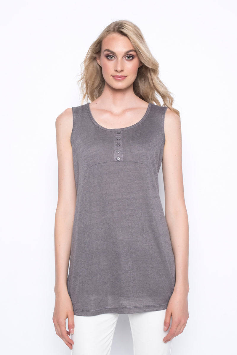 button trimmed tank top in earth