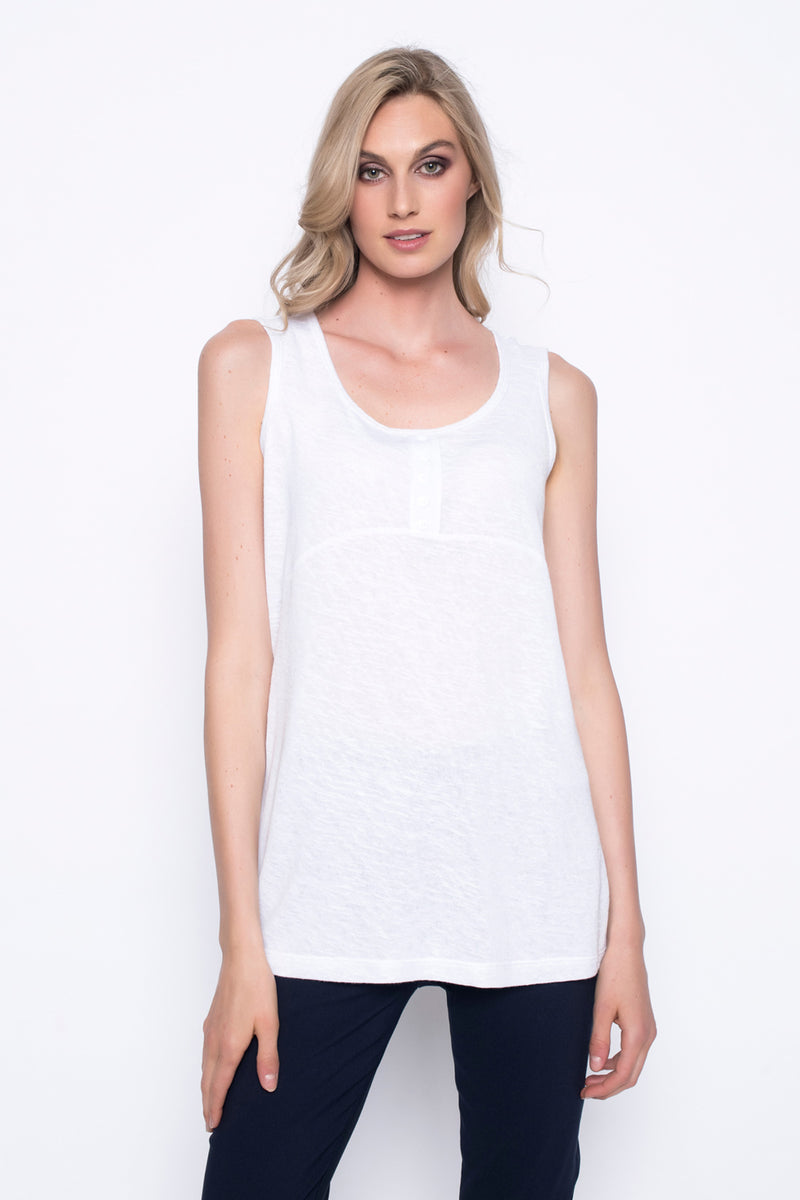 button trimmed tank top in white