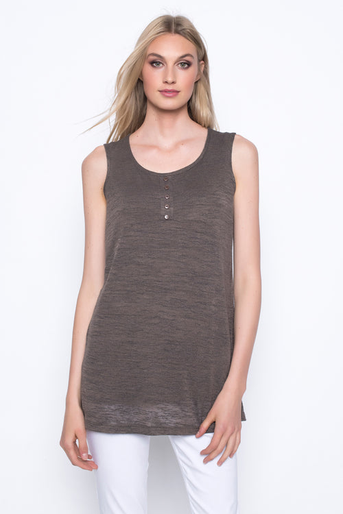 button trimmed tank top in kangaroo